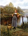 Daniel Ridgway Knight Young Girl by a Stream painting